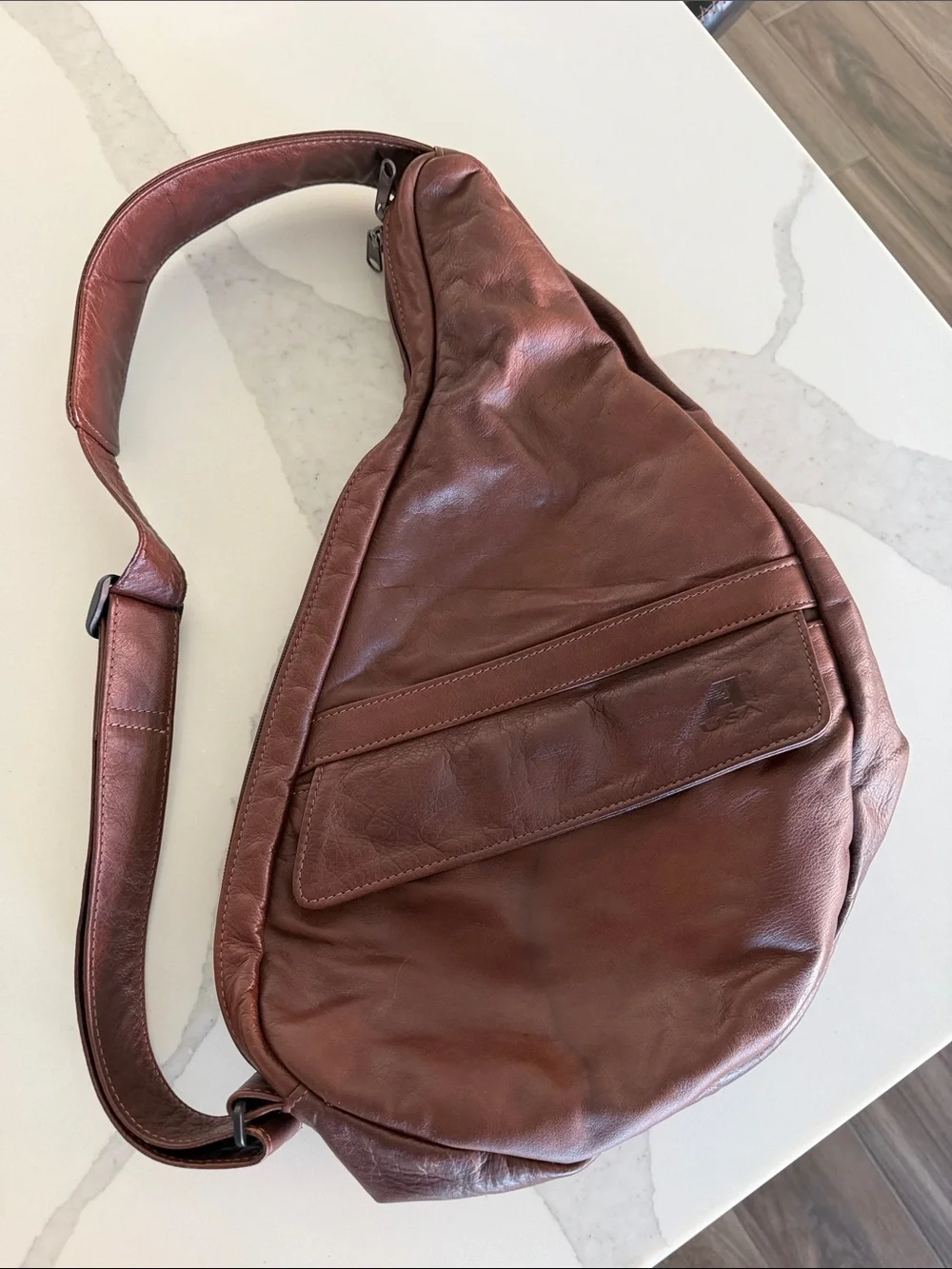Ameribag 18” Brown Leather Sling Healthy Back Backpack Sling Bag Unisex Style